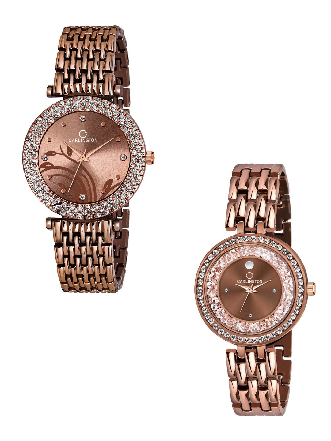 

CARLINGTON Women Set of 2 Analogue Watch - Combo 105 Brown and Mova Diamond Brown