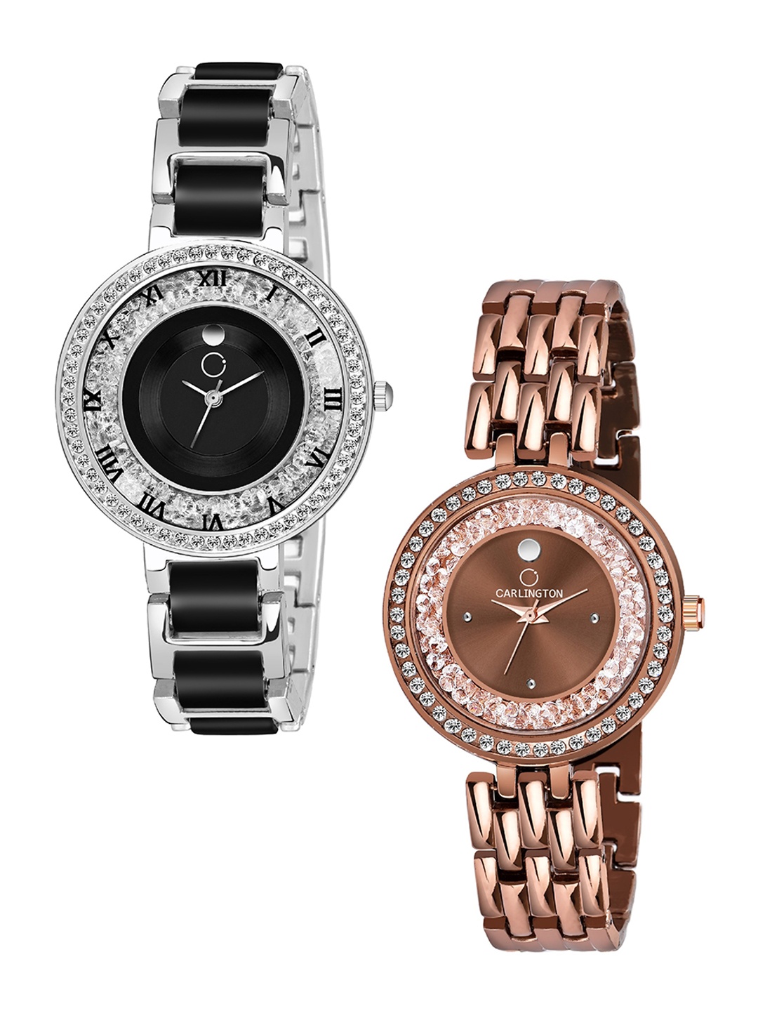 

CARLINGTON Women Set Of 2 Watch Mova SteelBlack and Mova Diamond Brown, Steel