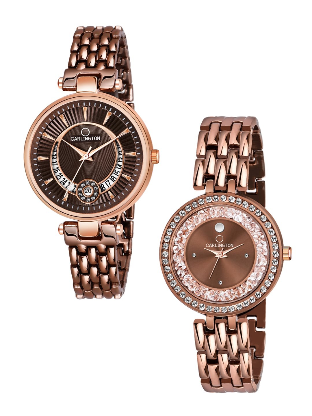 

CARLINGTON Set Of 2 Women Multicoloured Embellished Dial Bracelet Style Straps Watch, Multi
