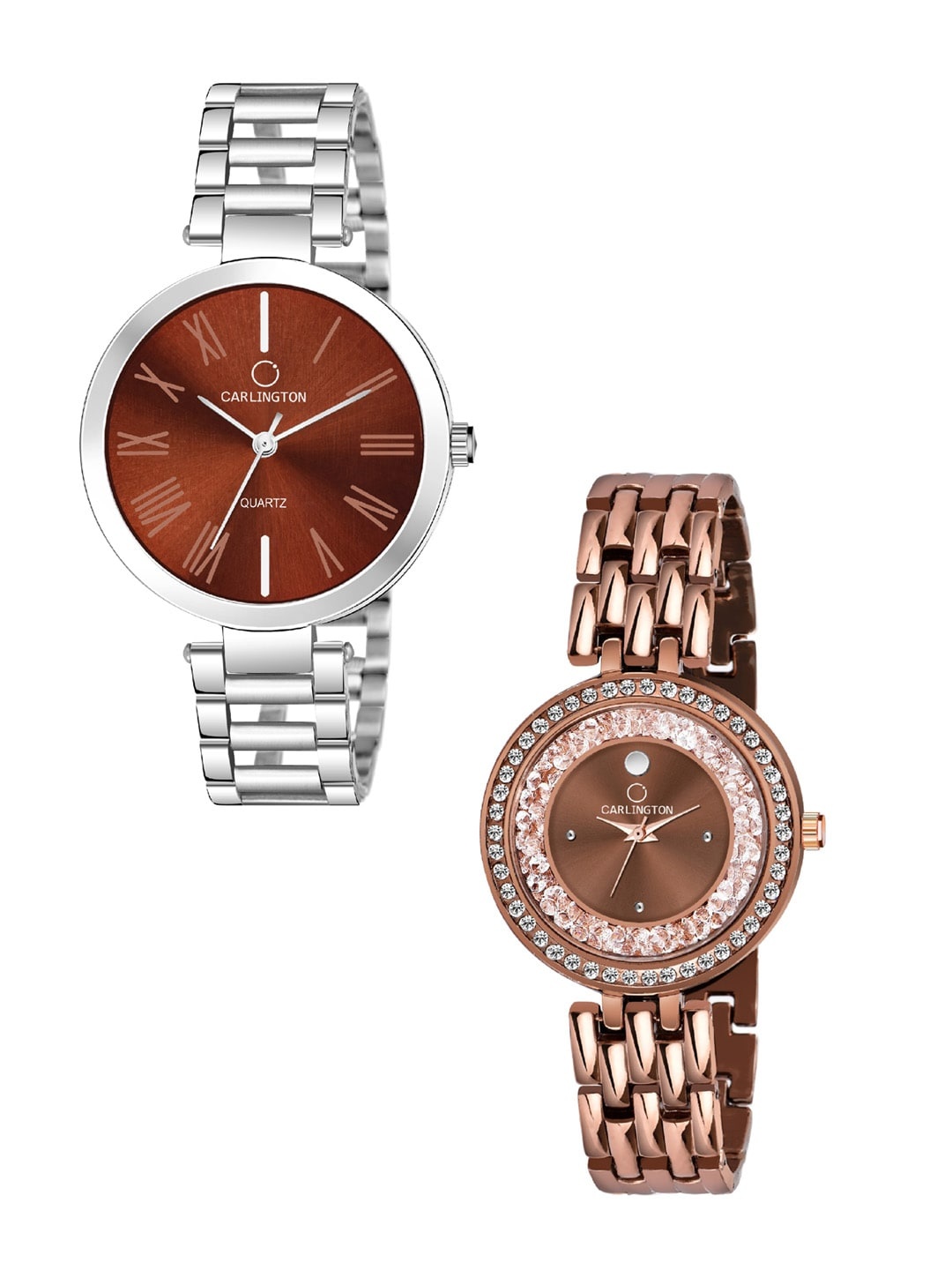 

CARLINGTON Women Set of 2 Analogue Watch Combo 112 Brown and Mova Diamond Brown