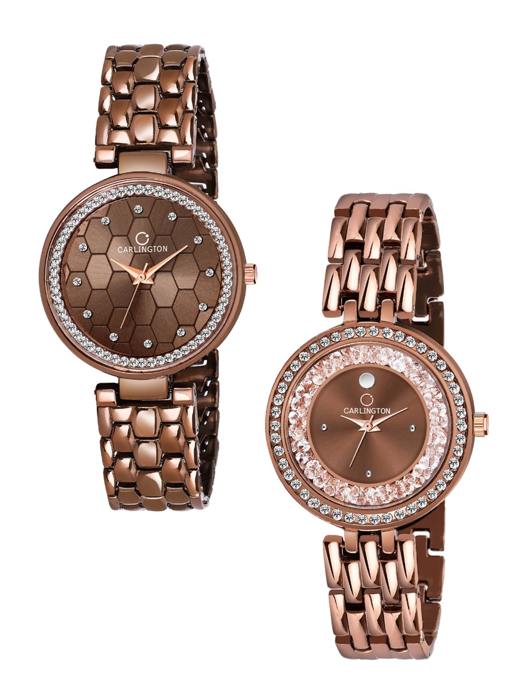 

CARLINGTON Women Set of 2 Analogue Watch - Combo Hexa Brown and Mova Diamond Brown