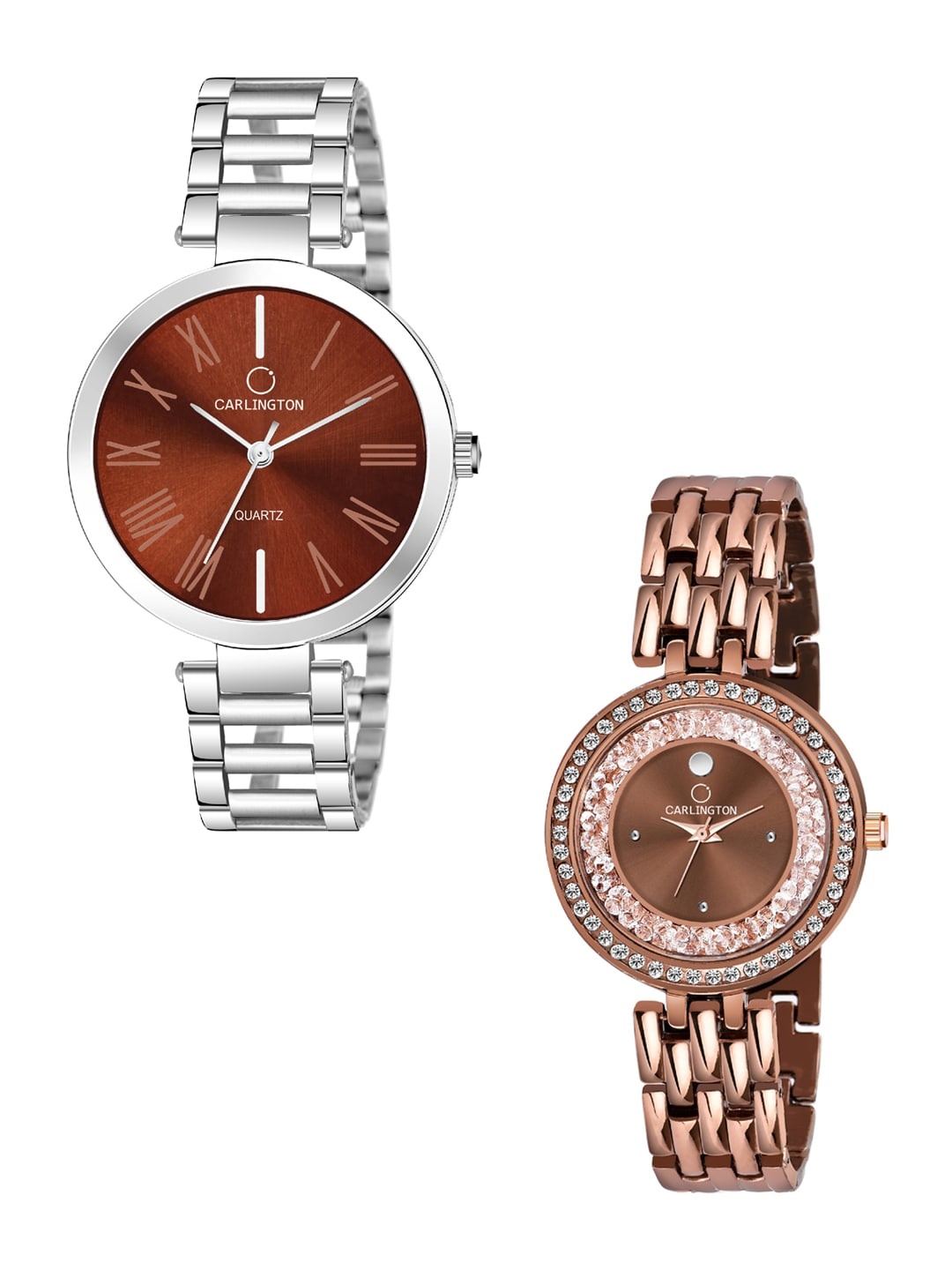 

CARLINGTON Women Set Of 2 Bracelet Style Strap Watch Combo 112 Blue and Mova Diamond Brown