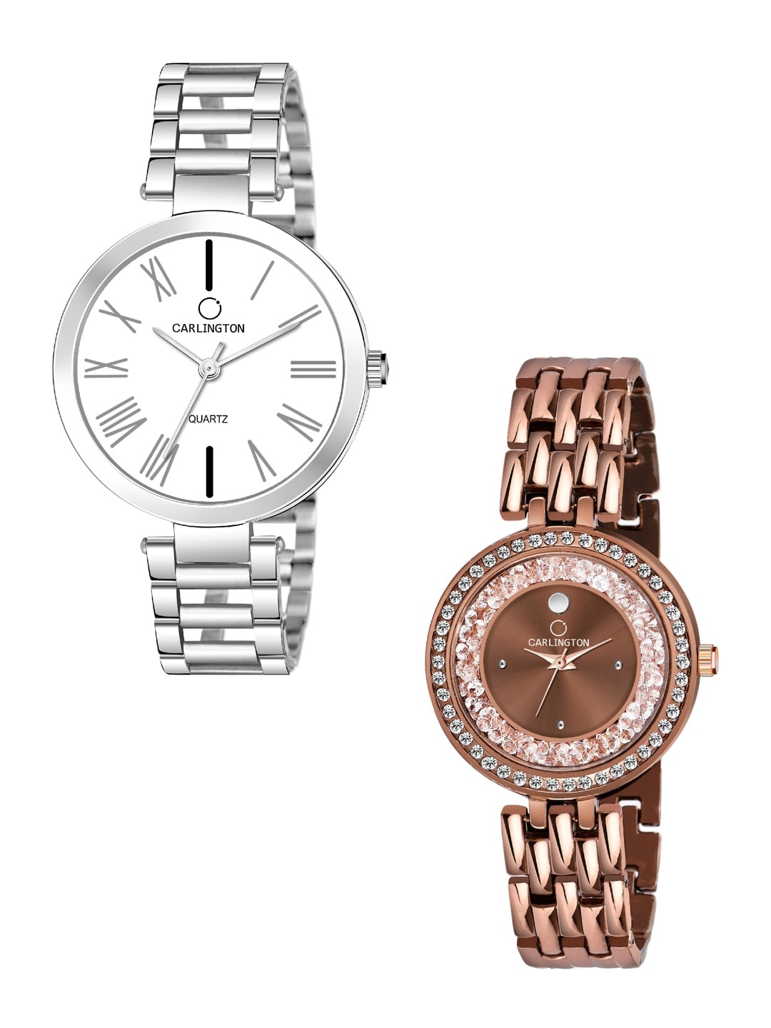 

CARLINGTON Set Of 2 Women Multicoloured Dial Bracelet Style Straps Analogue Watch, Multi