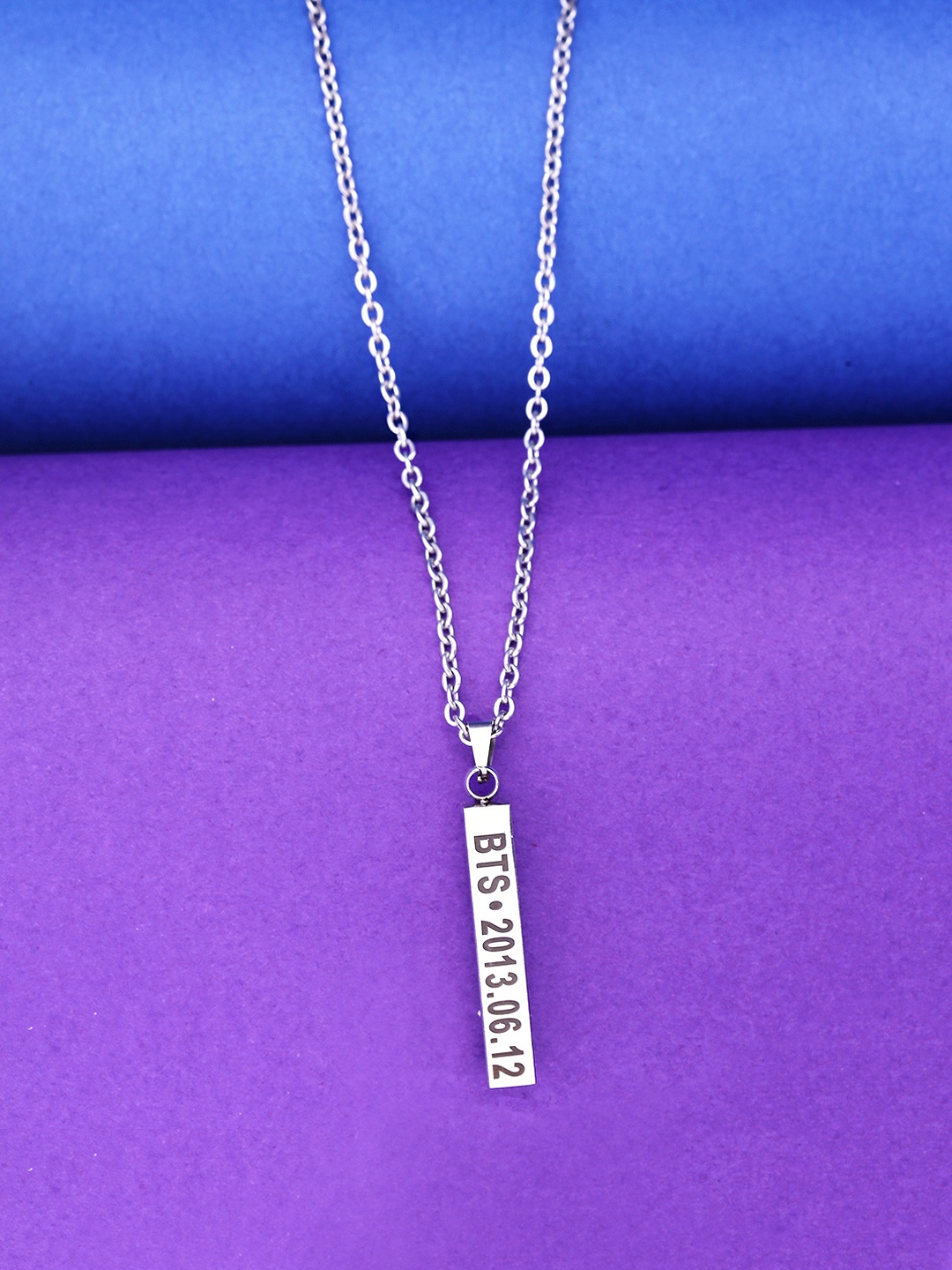 

Yellow Chimes Unisex Silver-Toned BTS Pendant With Chain