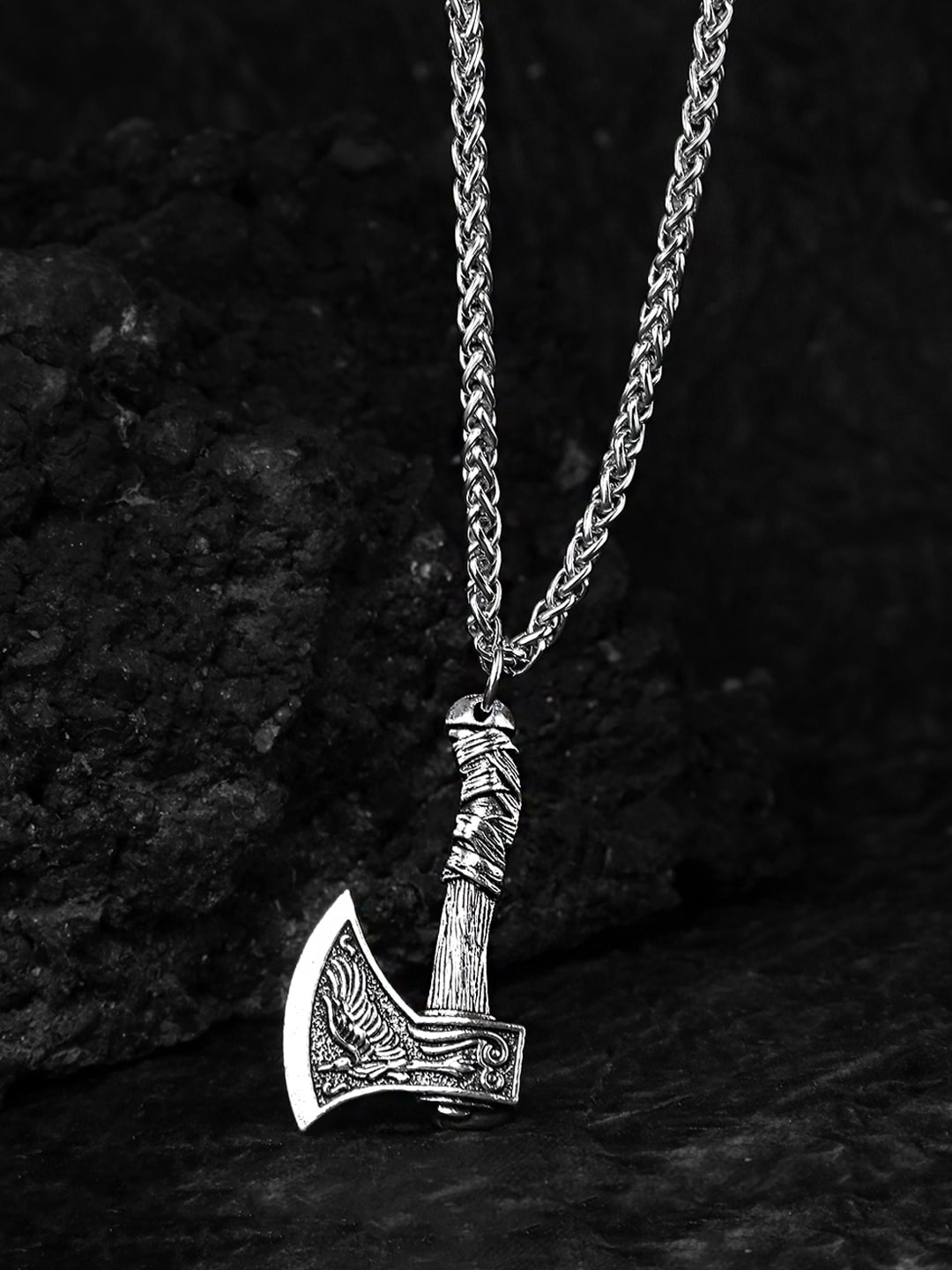 

Yellow Chimes Silver-Toned Stainless Steel Axe Pendant With Chain