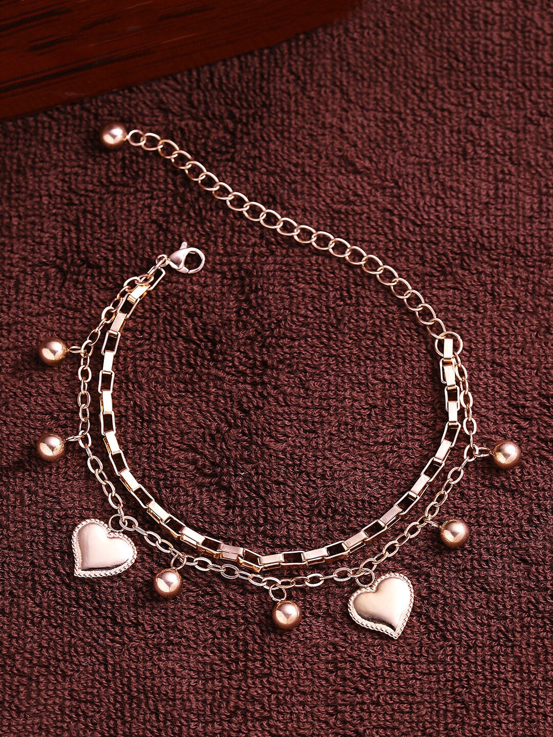 

Yellow Chimes Women Rose Gold Plated Stainless Steel Heart Charm Bracelet