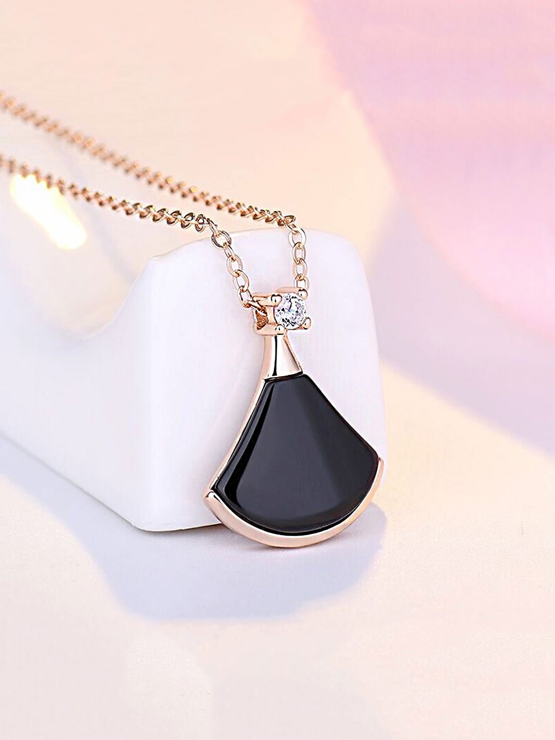 

Yellow Chimes Rose Gold-Plated & Black CZ Stone Studded Pendant With Chain