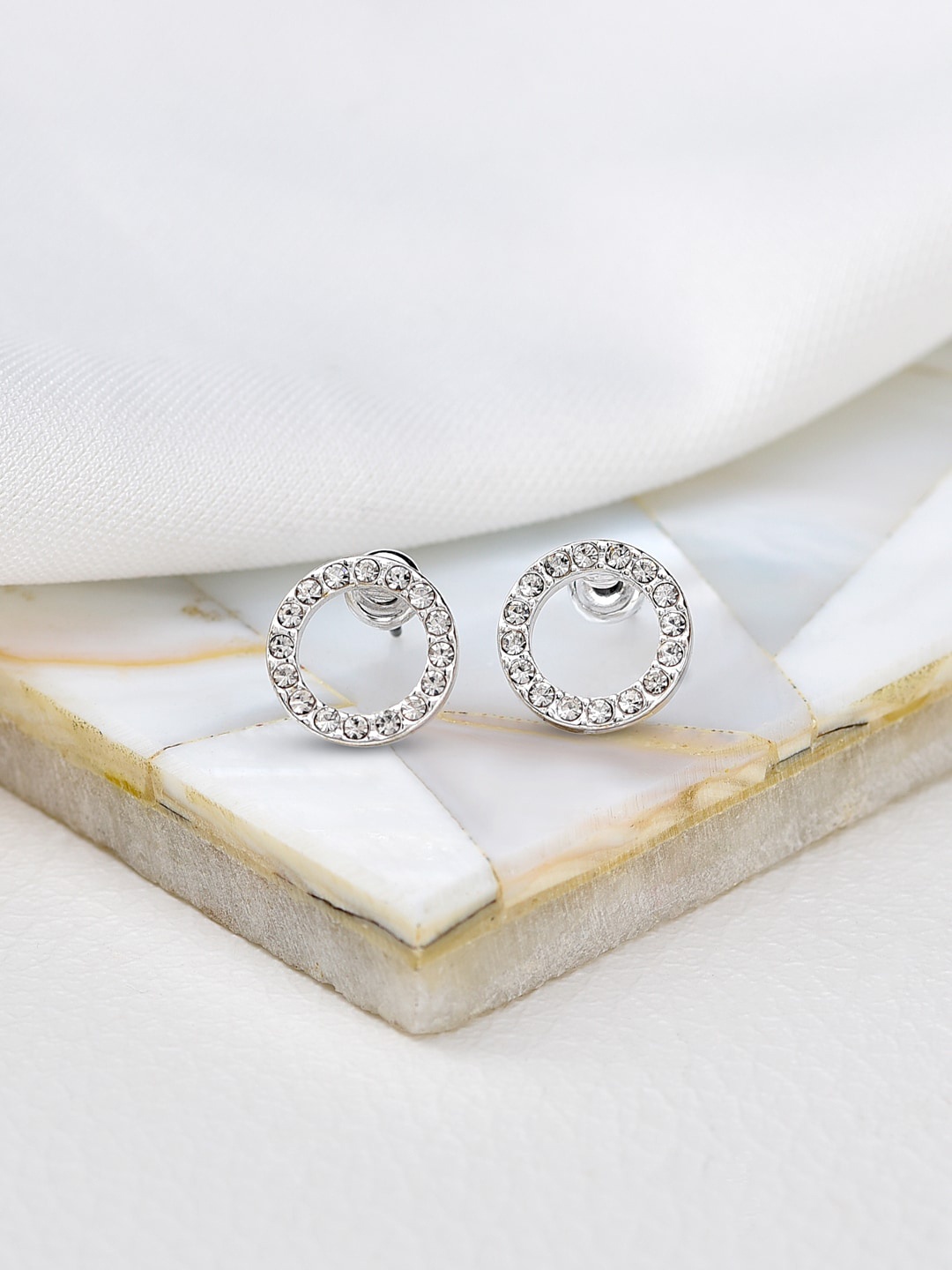 

Accessorize London Women Crystal Studded Pave Cut Out Circle Stud Earrings, Silver