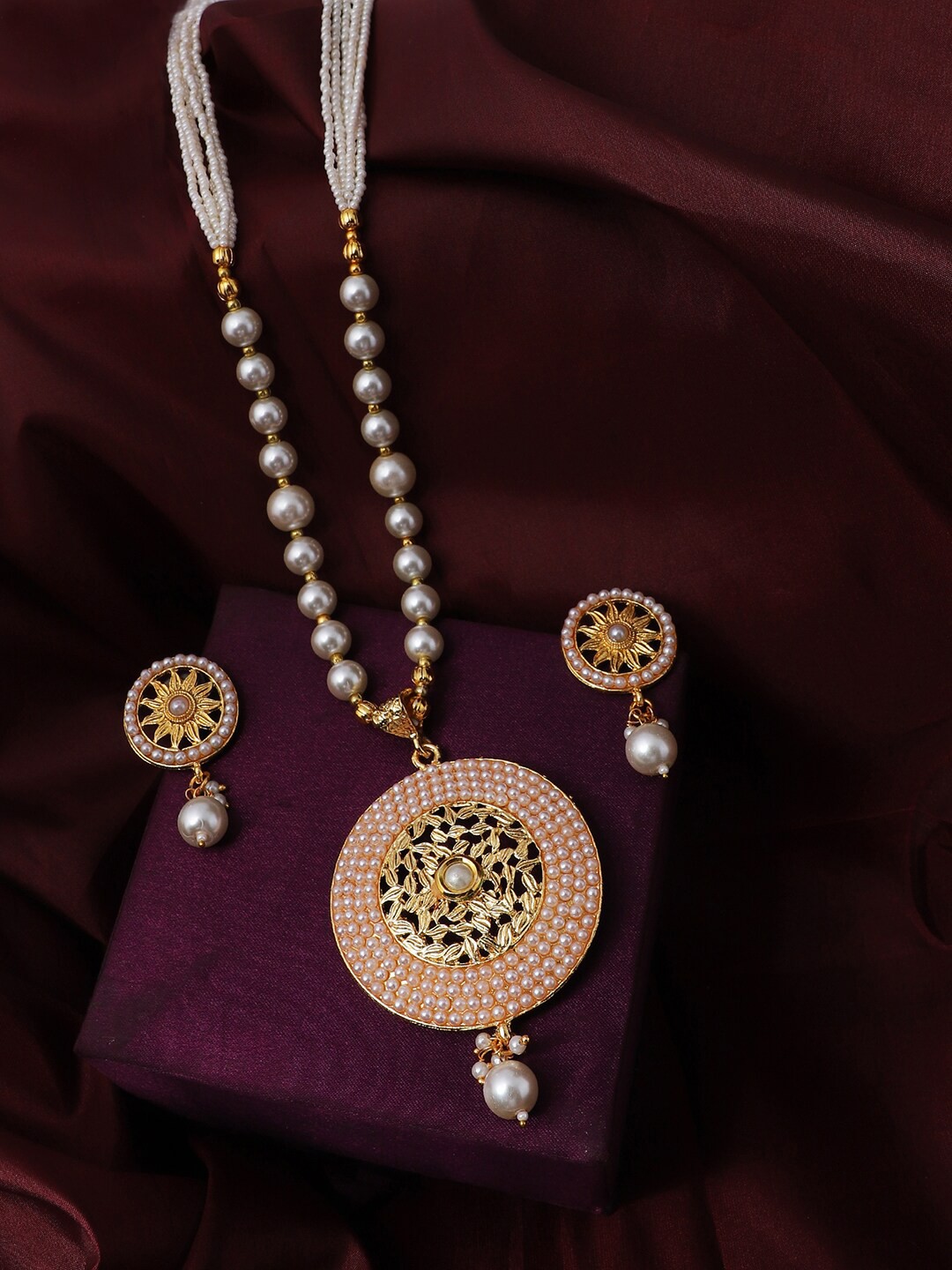

ANIKAS CREATION Gold-Plated Off White Beaded Jewellery Set