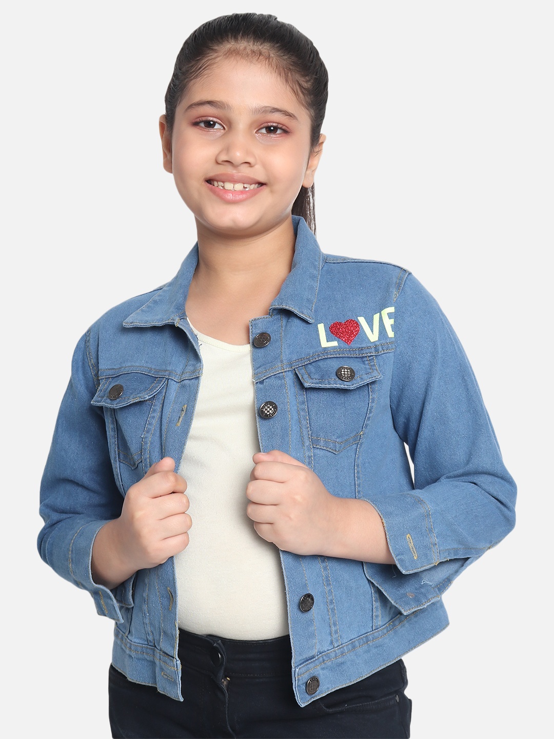 

MONTREZ Girls Blue Cotton Denim Jacket