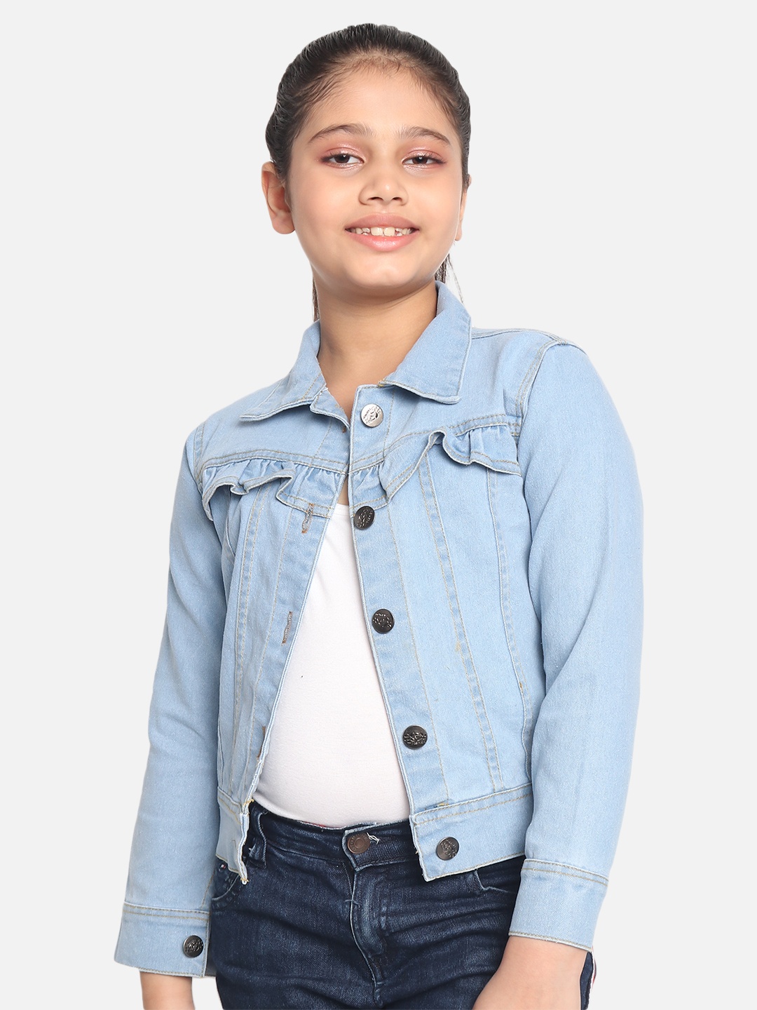 

MONTREZ Girls Blue Cotton Denim Jacket