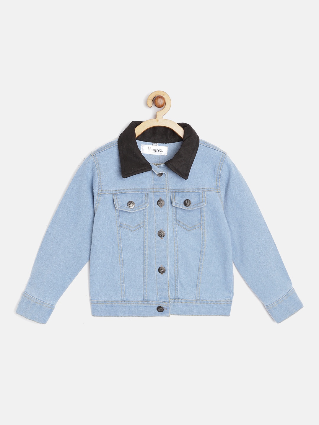 

MONTREZ Girls Blue Black Lightweight Cotton Denim Jacket