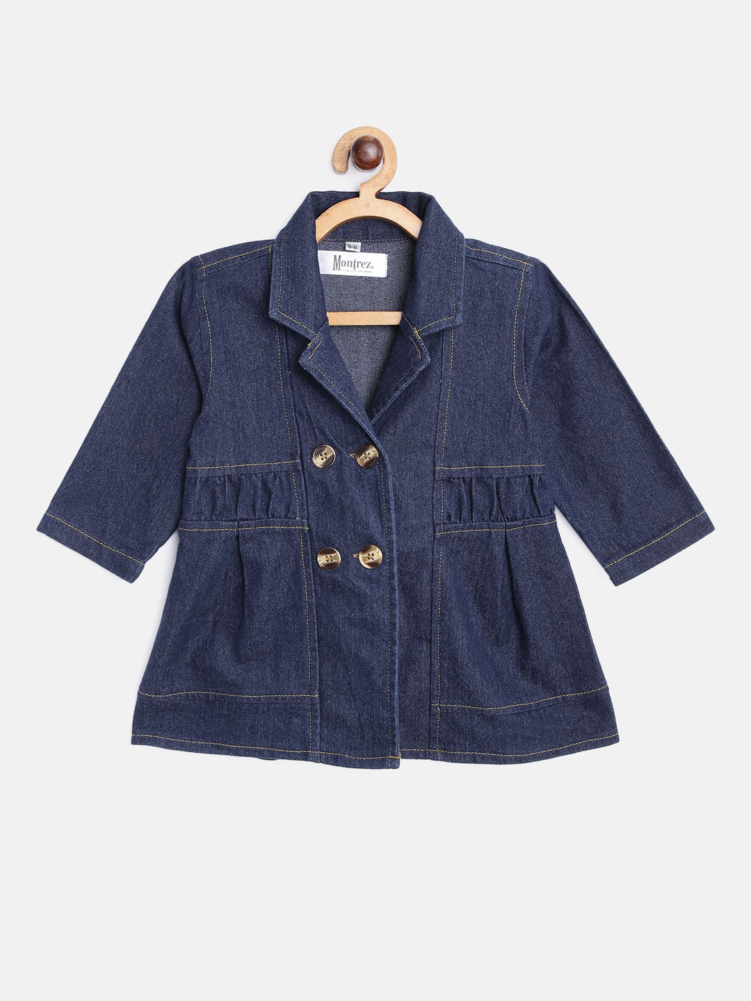 

MONTREZ Girls Navy Blue Lightweight Cotton Denim Jacket
