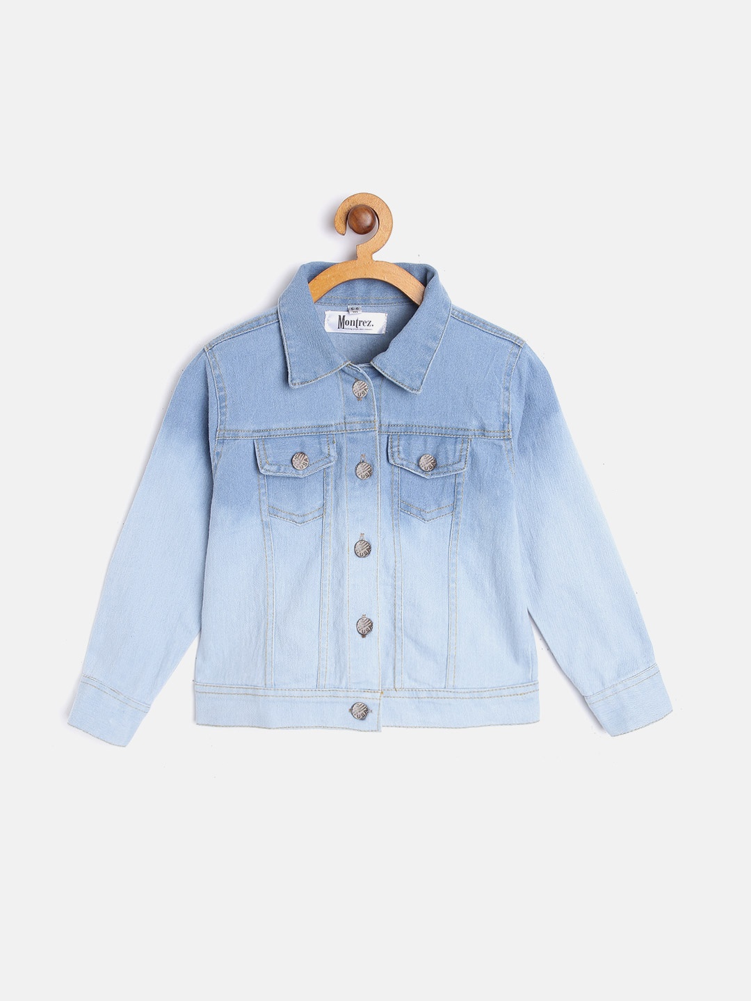 

MONTREZ Girls Blue Lightweight Dual-Toned Cotton Denim Jacket