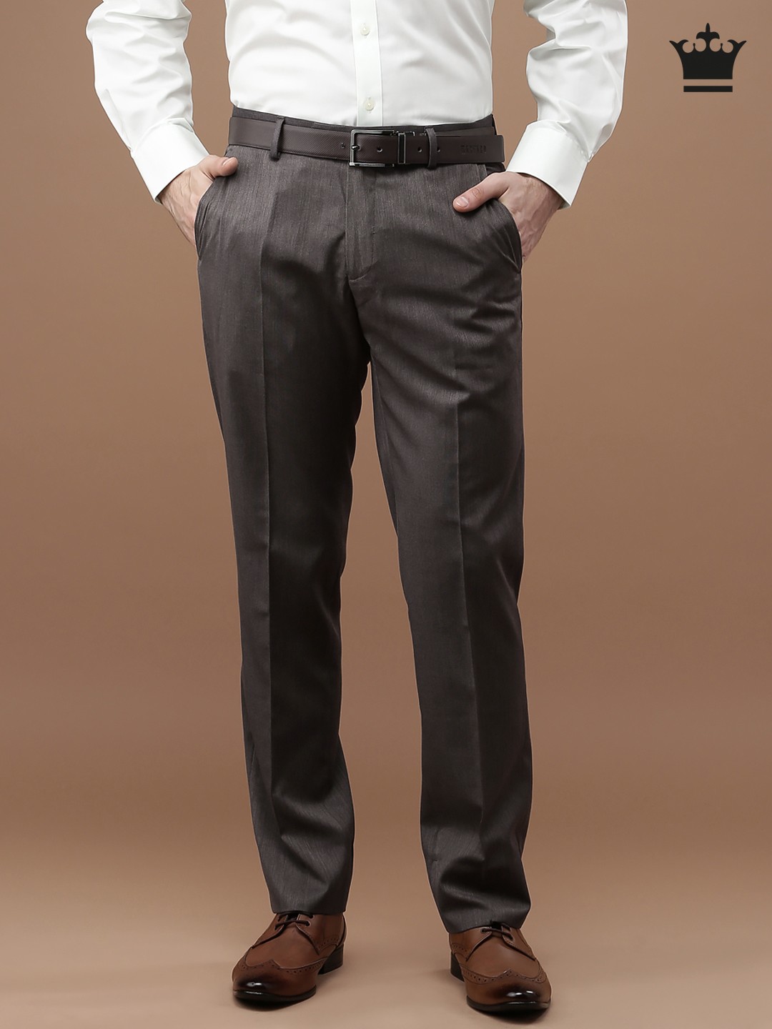 

Louis Philippe Men Brown Flat-Front Trousers