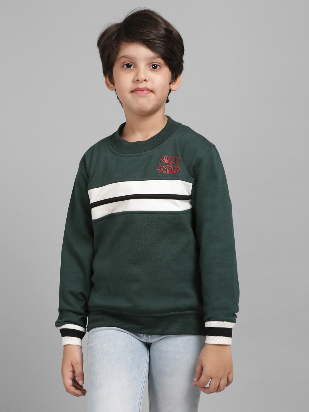 

Nick and Jones Boys Green & White Striped Sweatshirt