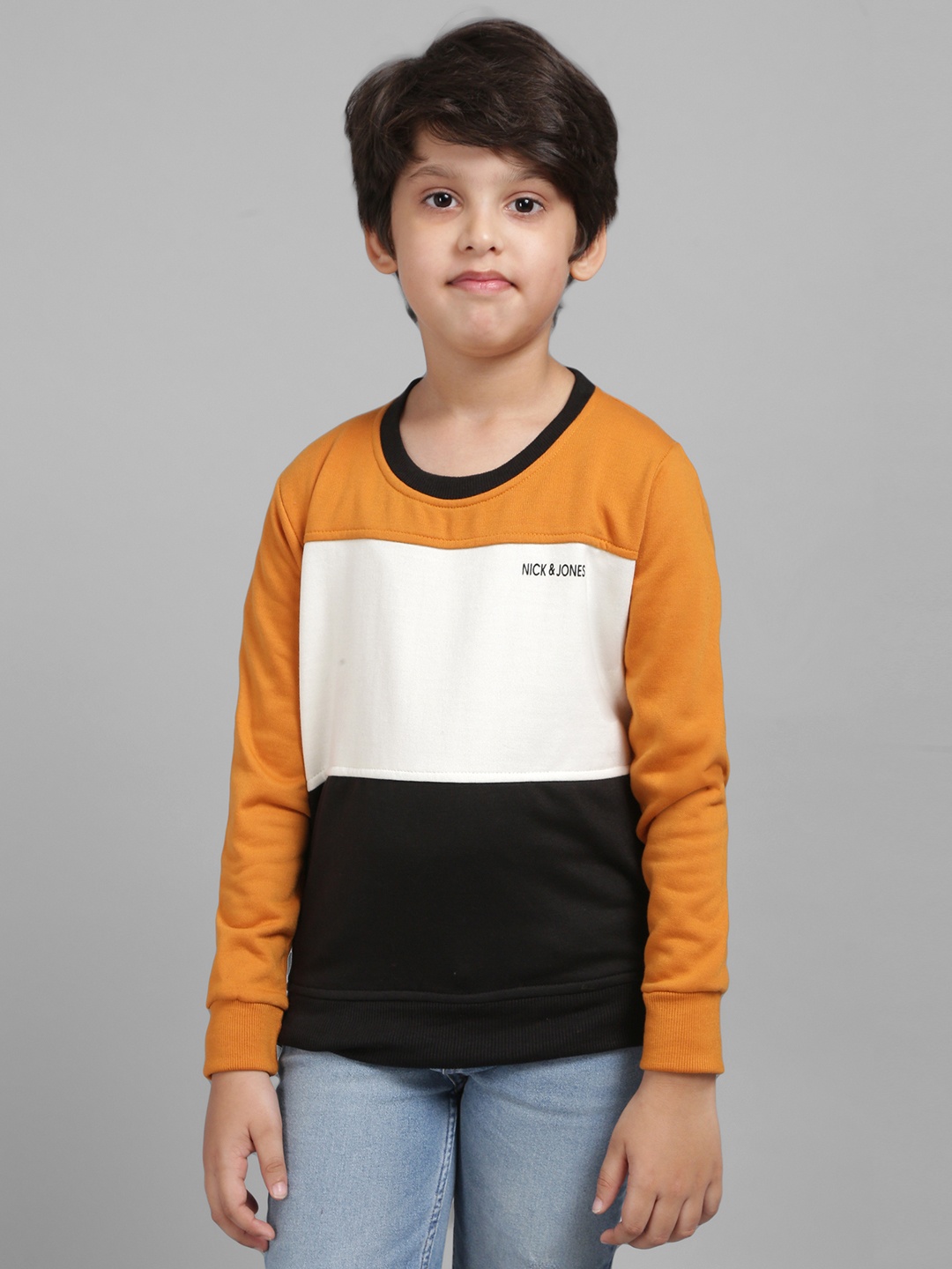 

Nick and Jones Boys Mustard Yellow & White Colourblocked Sweatshirt