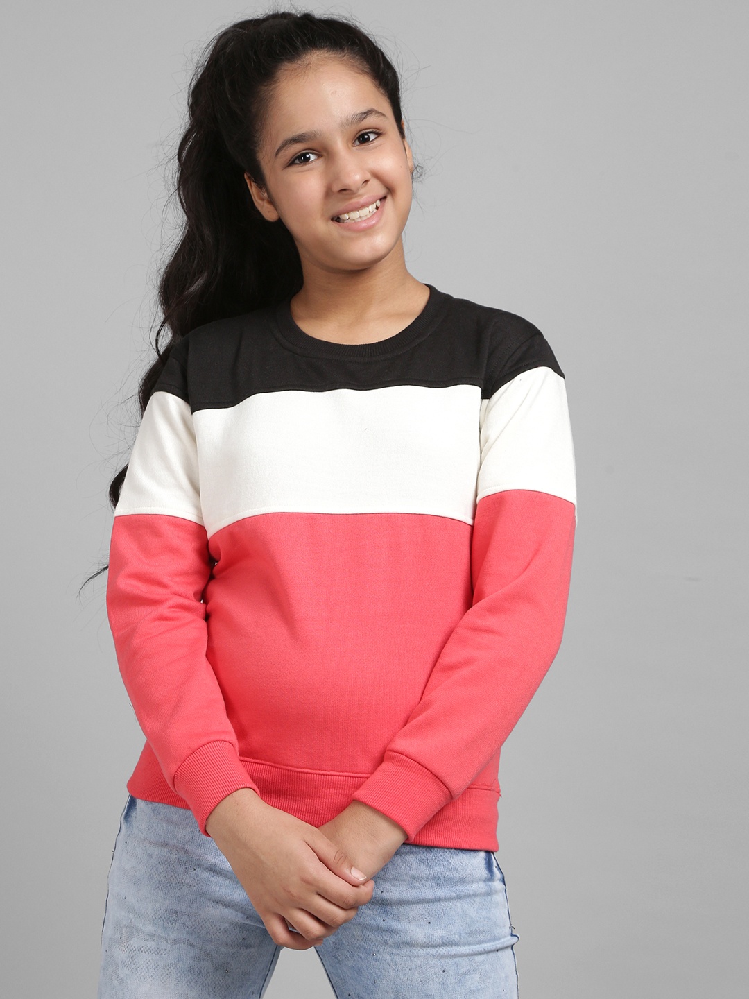 

Nick and Jones Girls Black & Peach-Coloured Colourblocked Sweatshirt