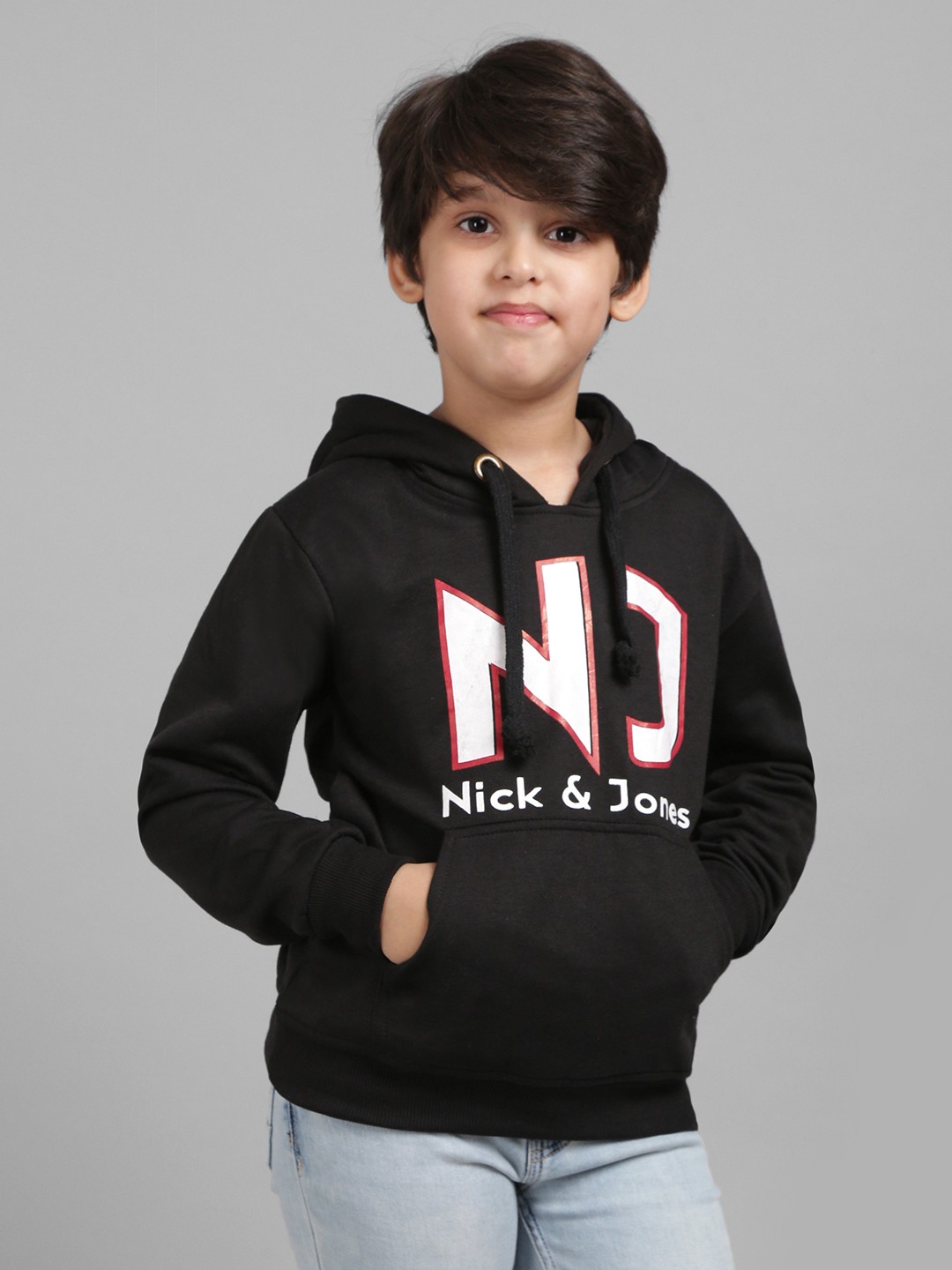

Nick and Jones Boys Black & White Brand Logo Print Hooded Sweatshirt