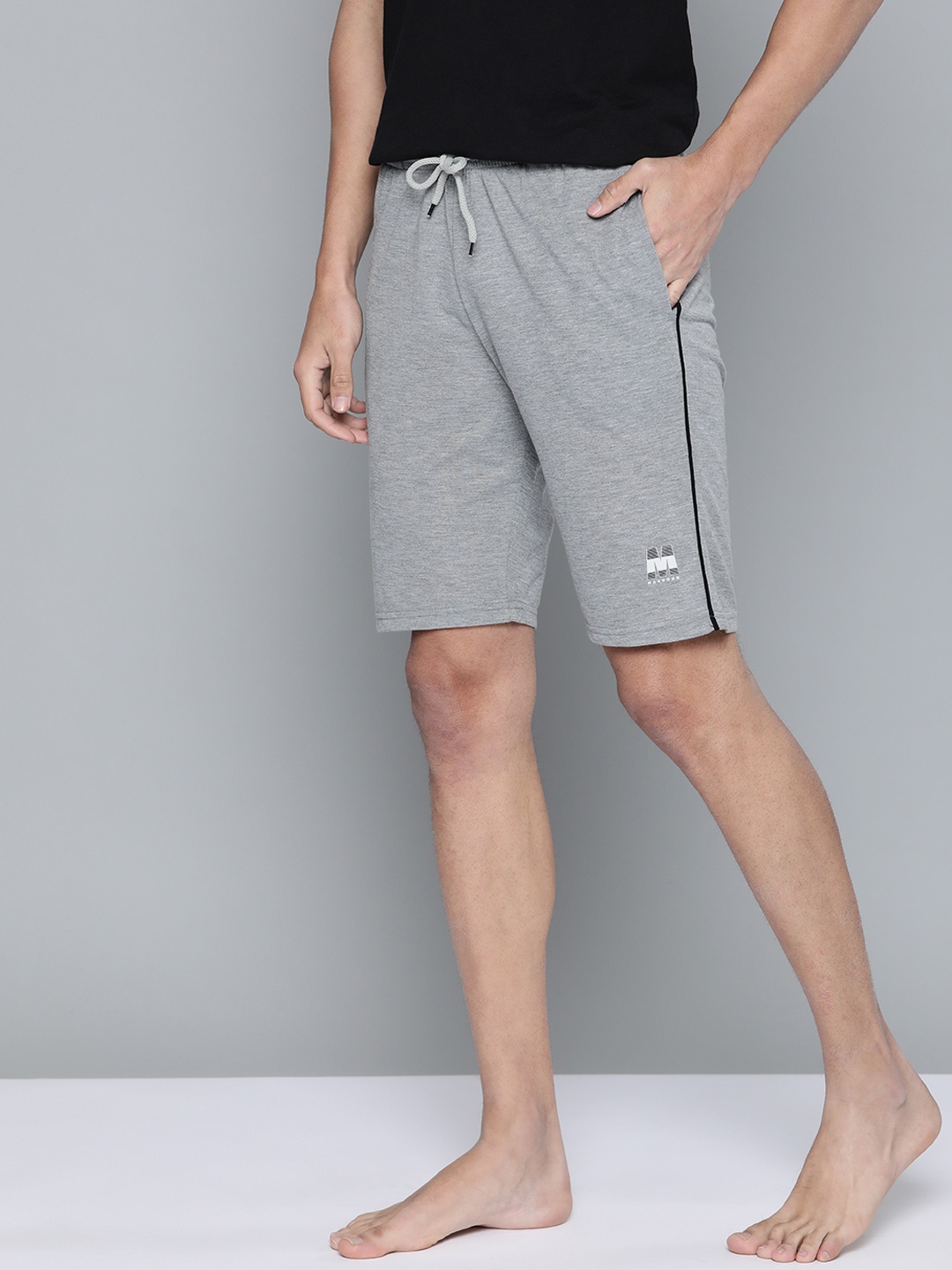 

Mast & Harbour Men Grey Melange Solid Lounge Shorts