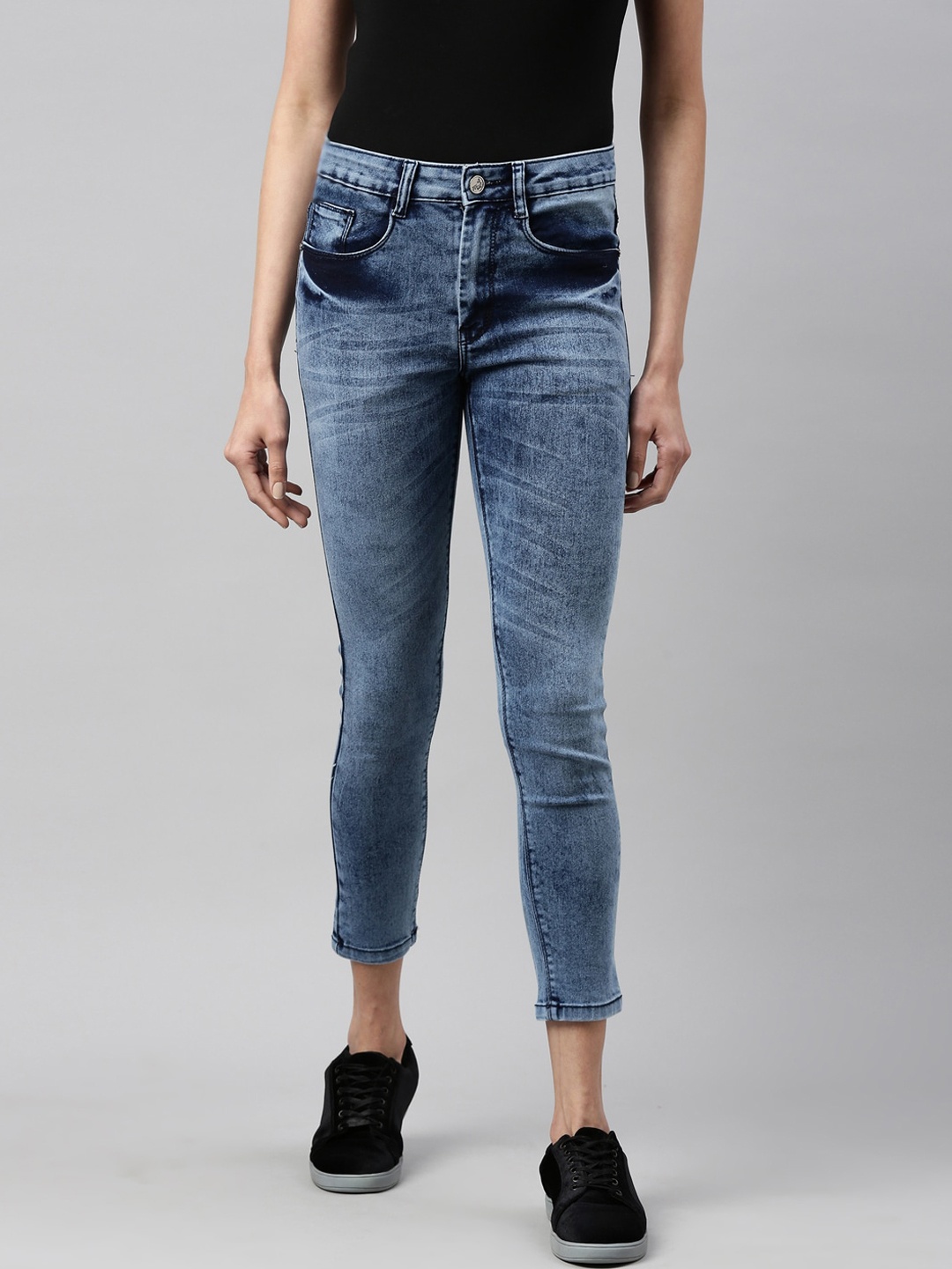 

ZHEIA Women Blue Skinny Fit Heavy Fade Bleached Cotton Stretchable Jeans