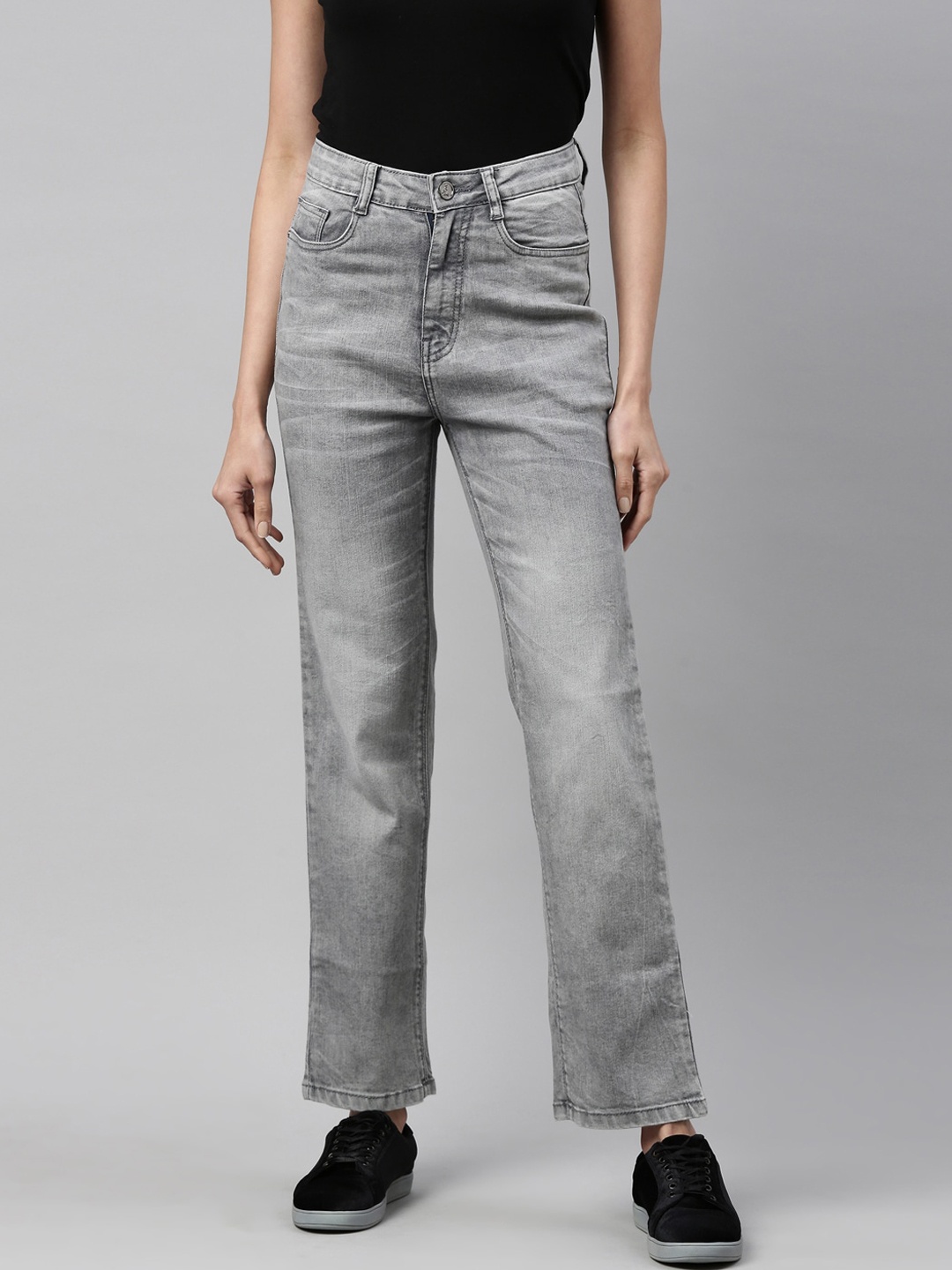 

ZHEIA Women Grey High-Rise Heavy Fade Cotton Stretchable Jeans