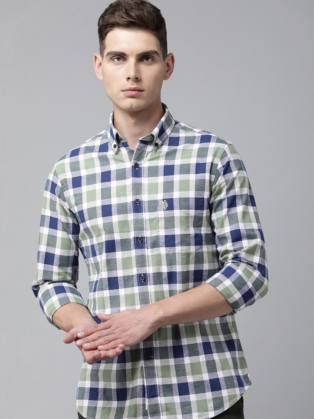 

U.S. Polo Assn. Men Green Tailored Fit Checked Casual Shirt