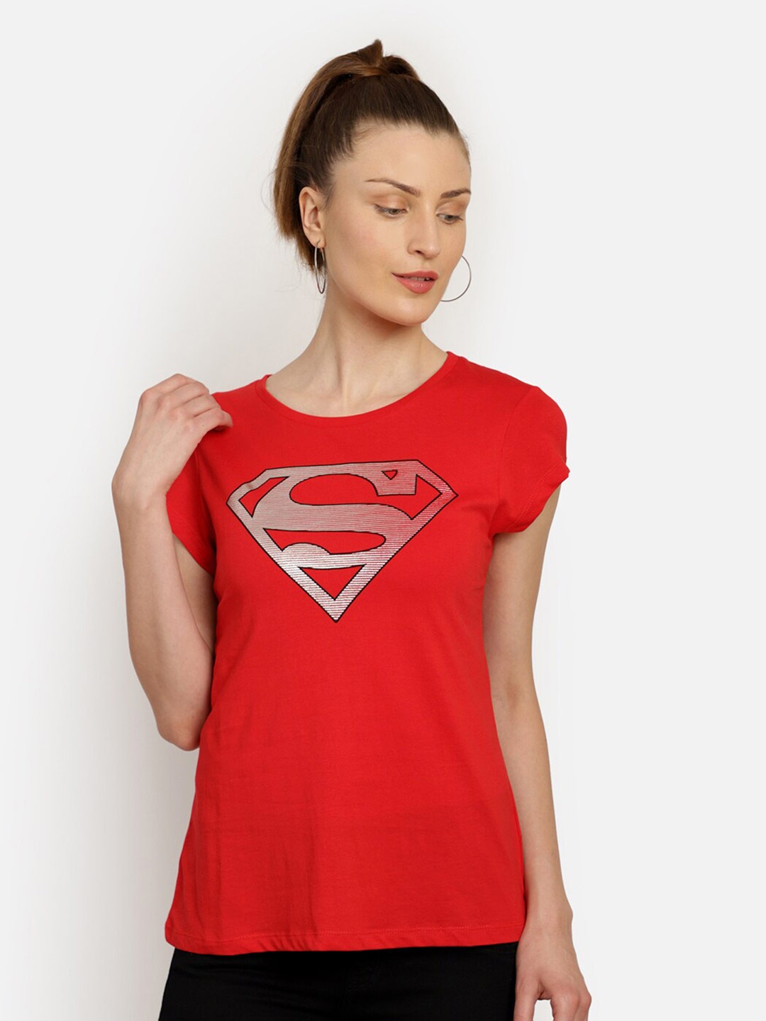 

Free Authority Women Red & Gold-Toned Superman Printed T-shirt