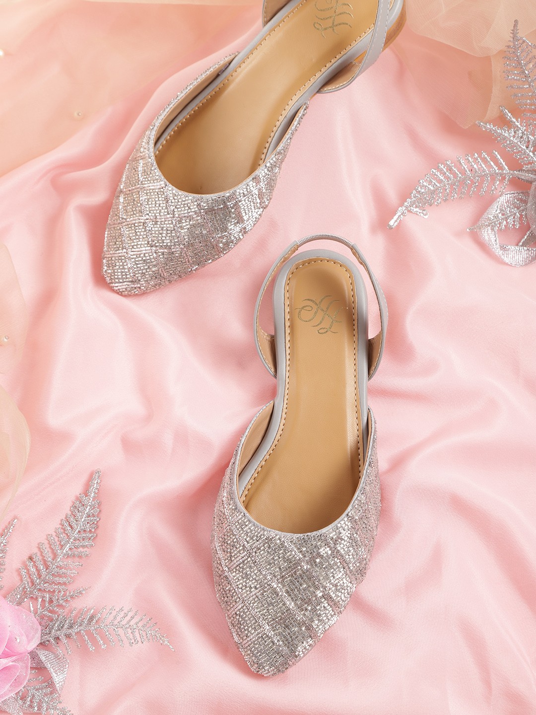 

House of Pataudi Women Silver-Toned Closed Toe Flats