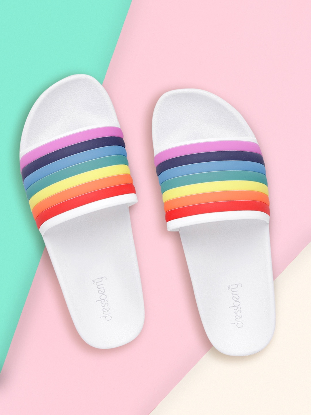 

DressBerry Women Multicoloured Striped Sliders, Multi