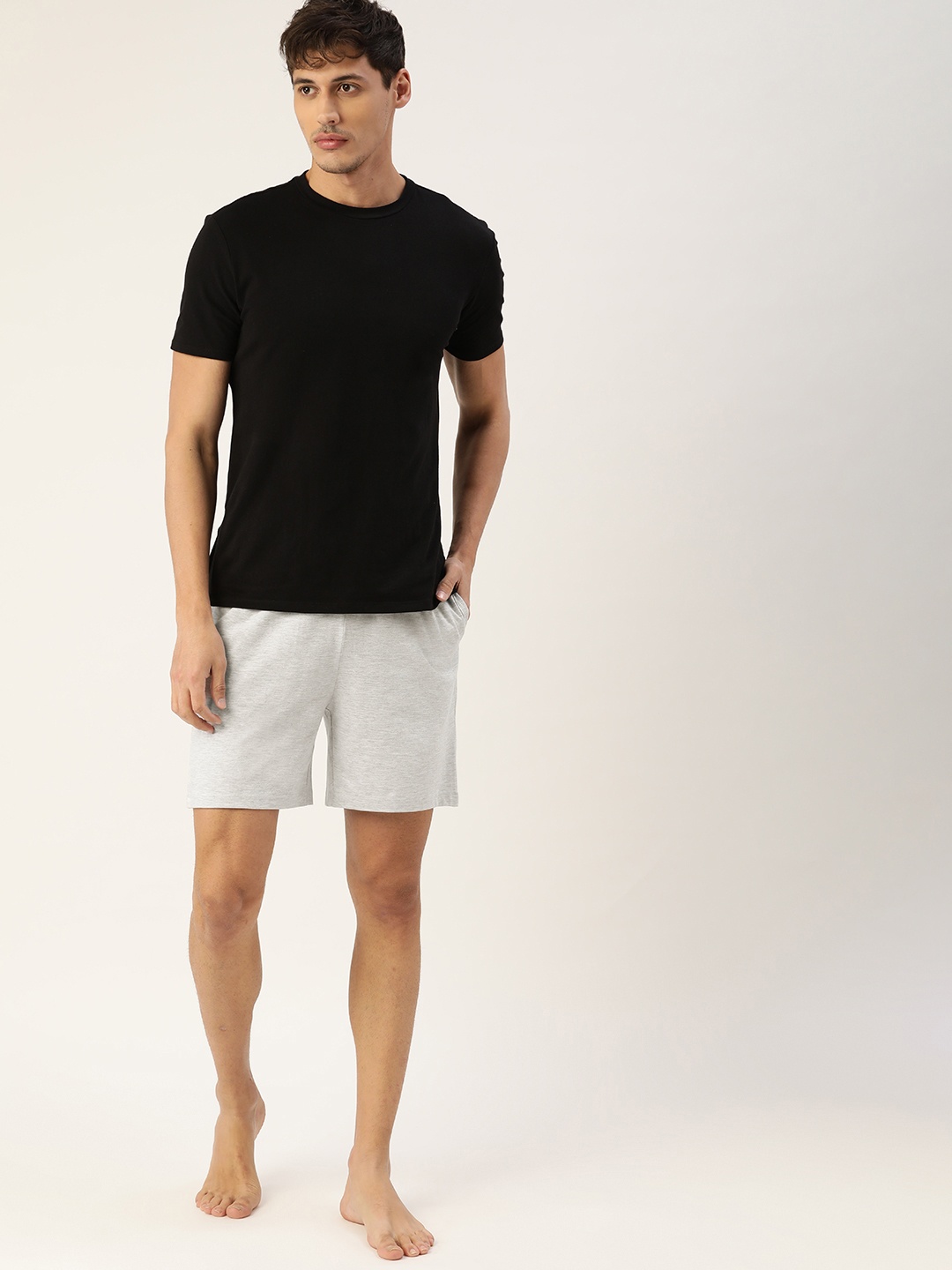 

ETC Men Grey Melange Solid Cotton Lounge Shorts