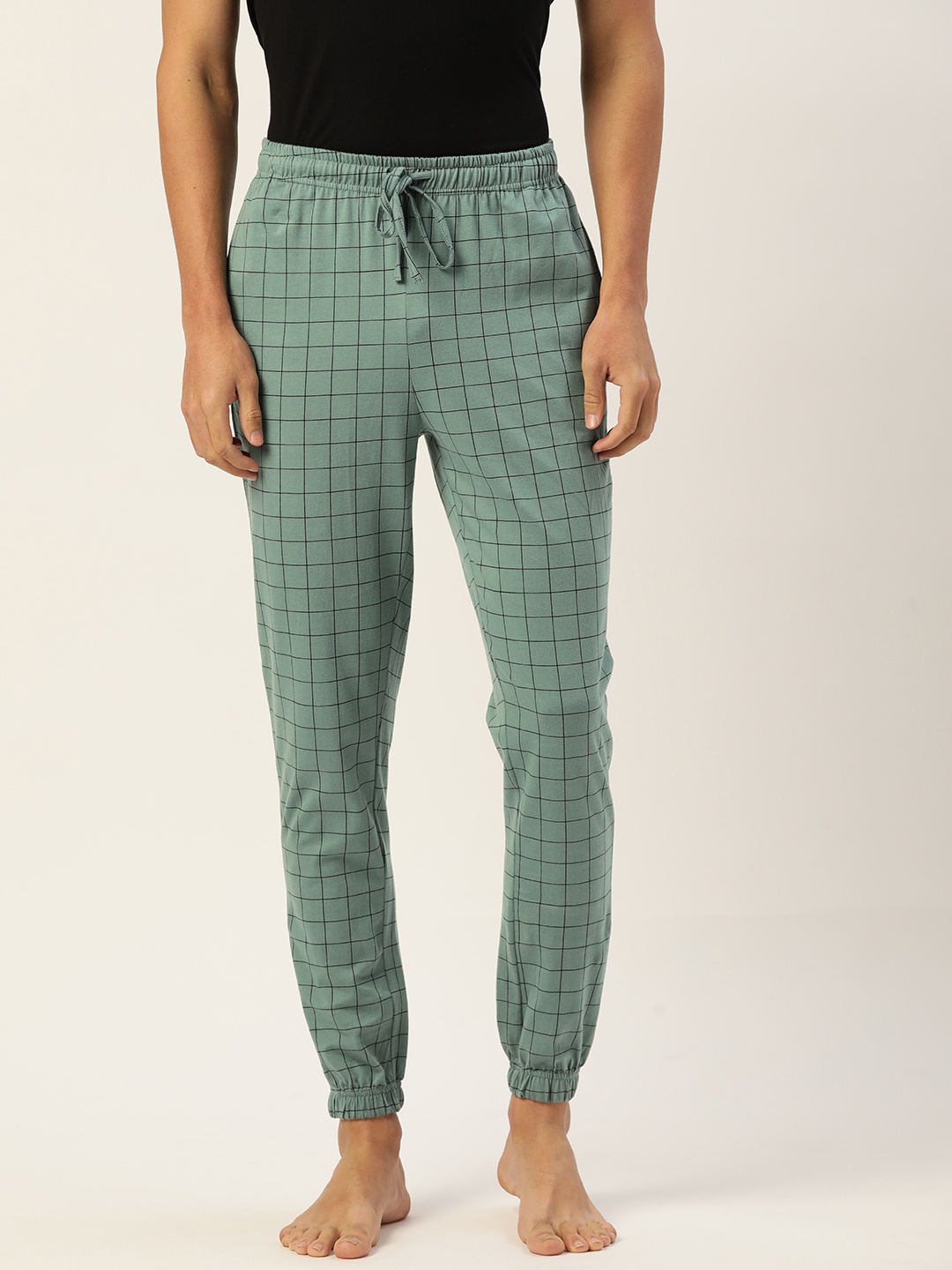 

ETC Men Sea Green Pure Cotton Men Checked Lounge Joggers