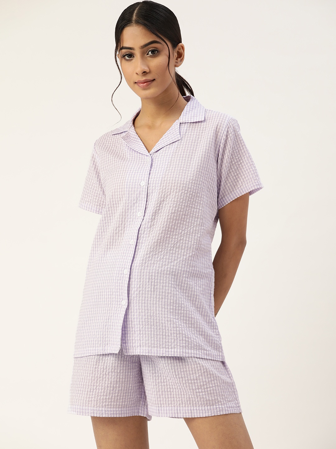 

ETC Women Lavender & White Pure Cotton Striped Night suit