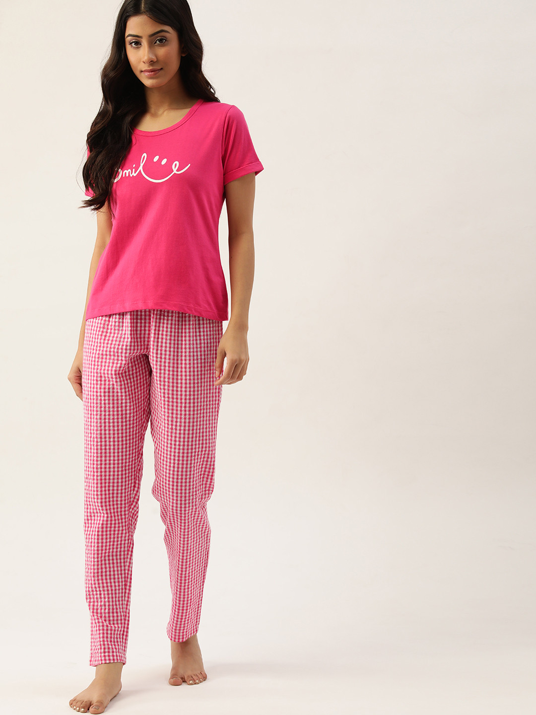 

ETC Women Pink & White Pure Cotton Printed Night suit