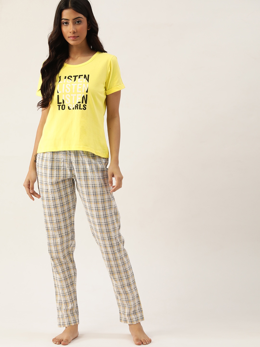 

ETC Women Yellow & White Pure Cotton Printed Night suit