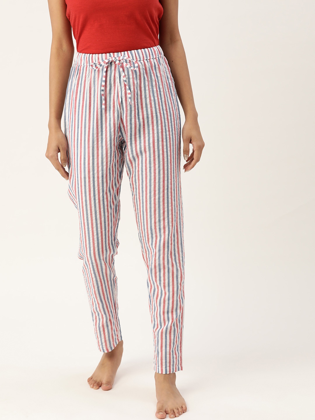 

ETC Women Blue & White Pure Cotton Striped Lounge Pant