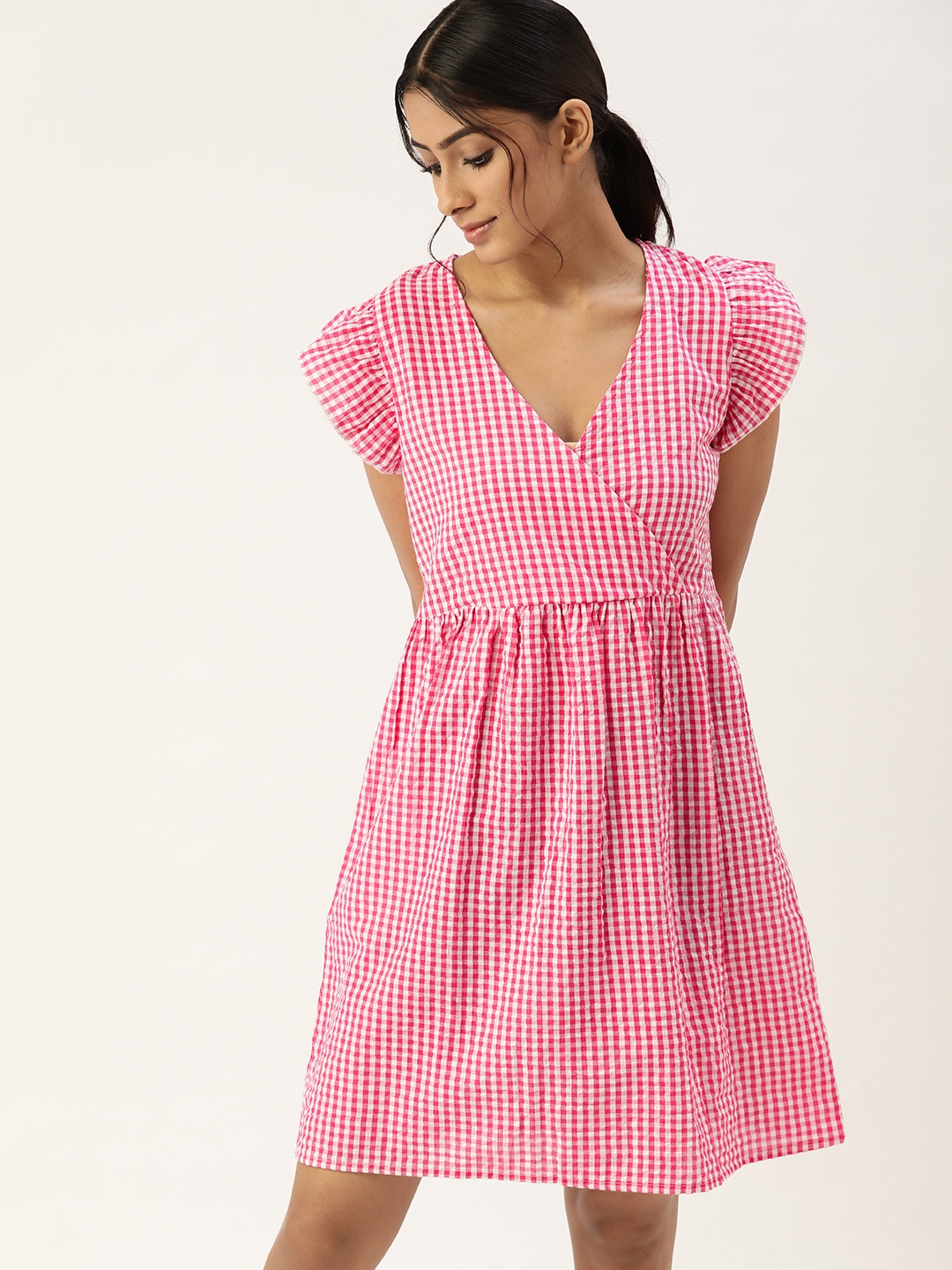 

ETC Women Pink & White Pure Cotton Checked Nightdress