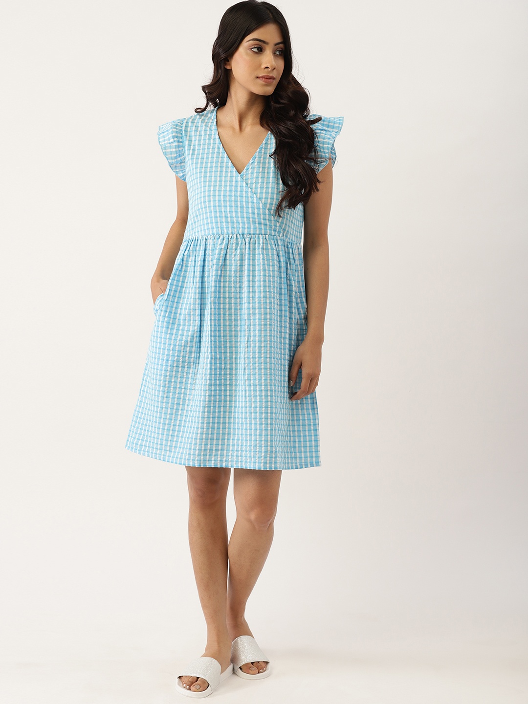 

ETC Blue Checked Pure Cotton Nightdress