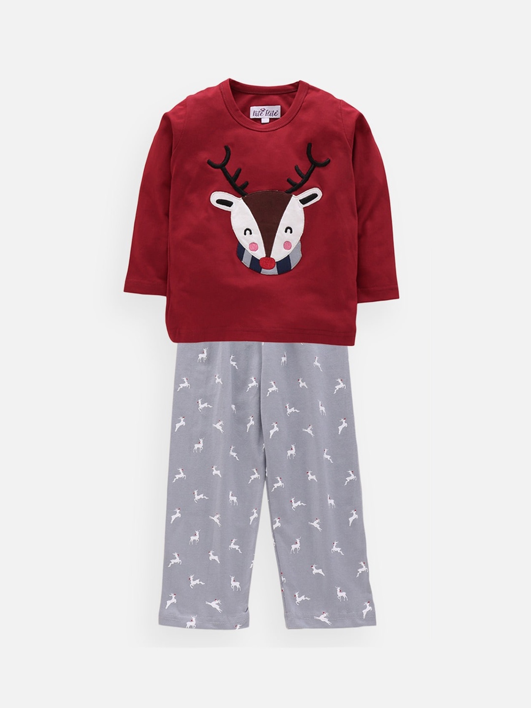 

Nite Flite Unisex Kids Red & Grey Printed Night suit