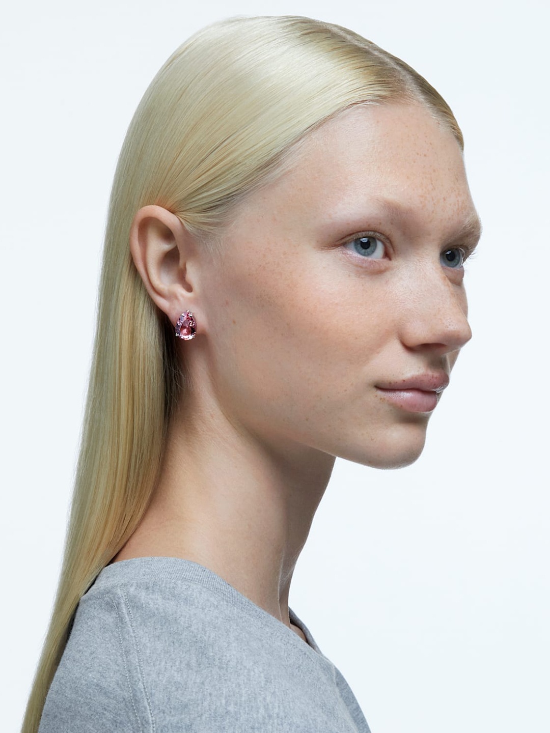 

SWAROVSKI Pink & Silver-Toned Diamond Shaped Studs Earrings