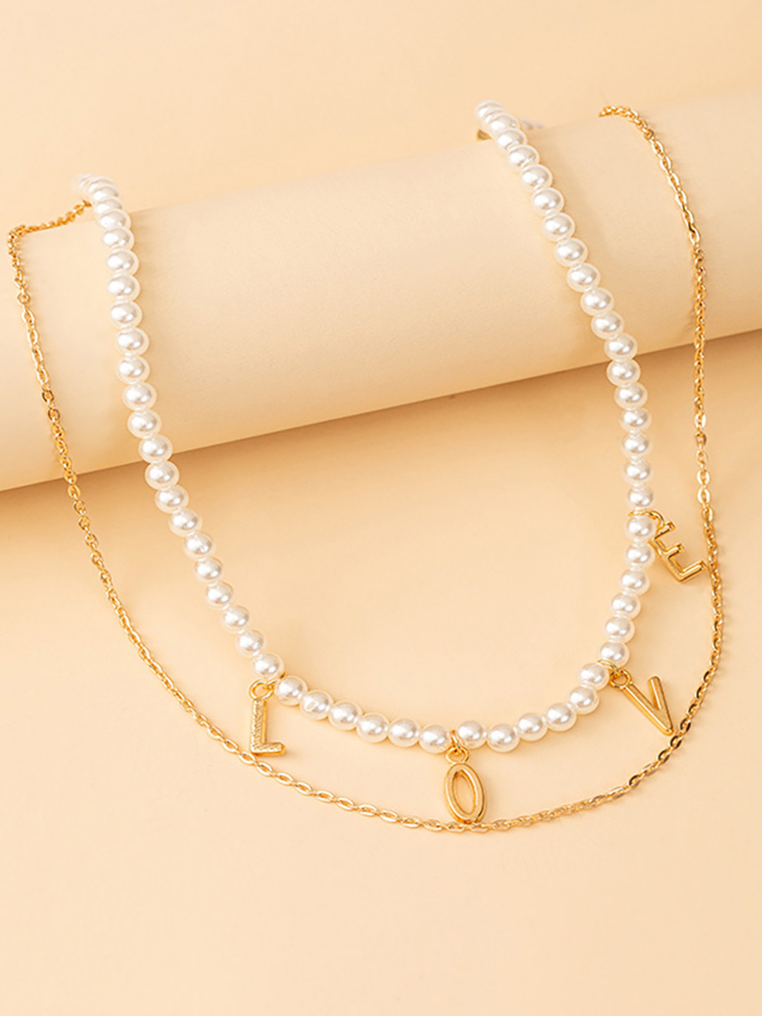 

URBANIC Gold-Toned & White Beaded Layered Necklace