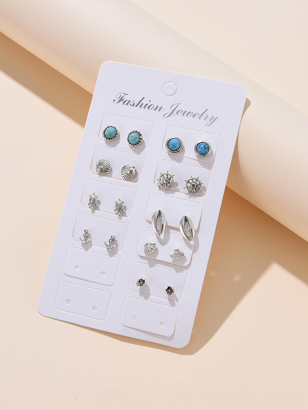 

URBANIC Set of 9 Silver-Toned Oxidised Studded Studs
