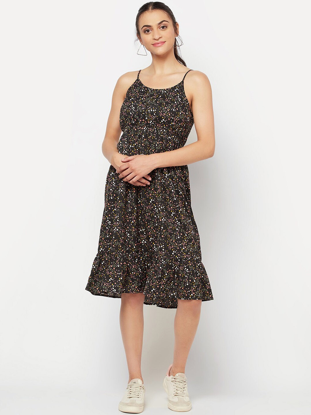

SQew Women Black & Yellow Floral Midi Dress