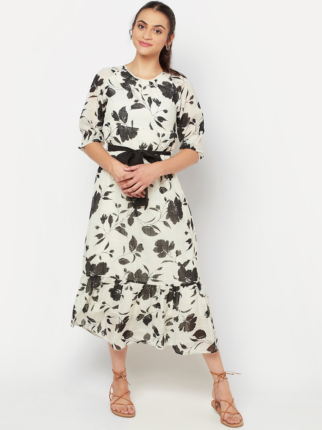 

SQew Black Floral Midi Dress