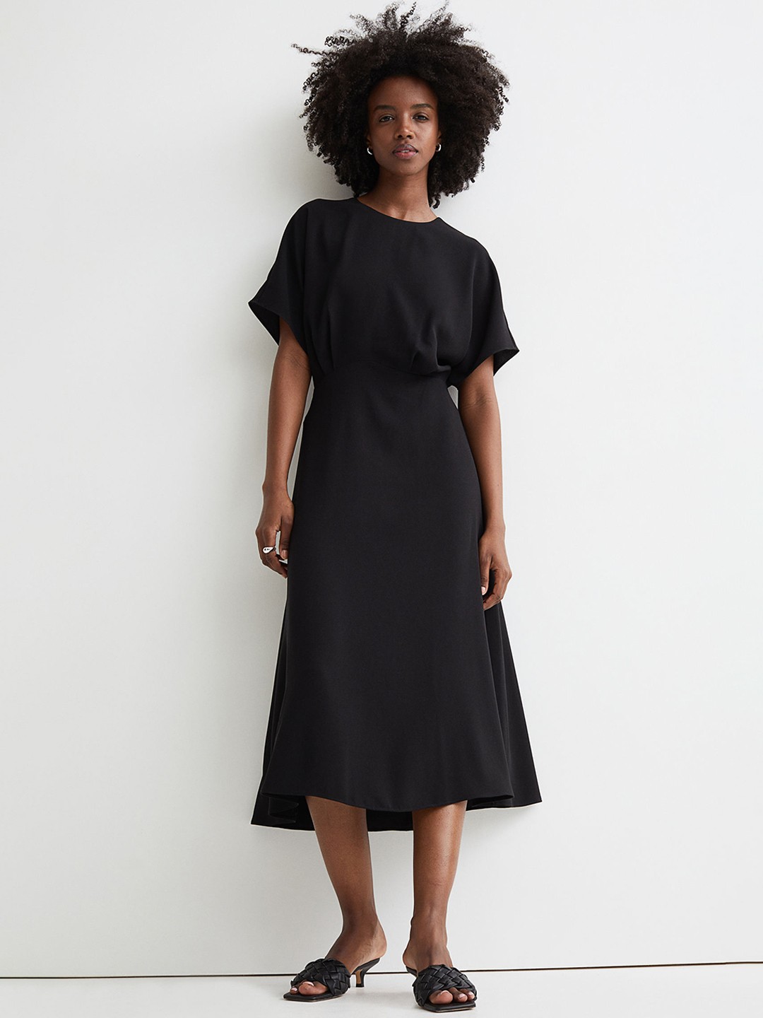 

H&M Women Black Solid Calf-Length Dress