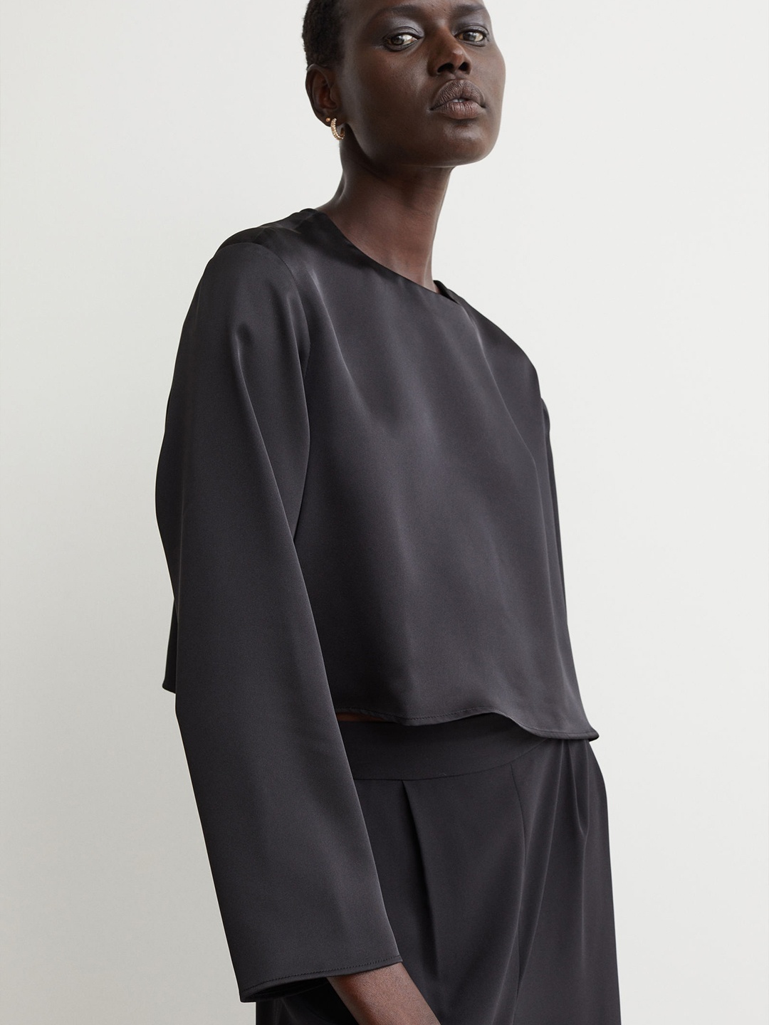 

H&M Women Black Solid Satin Blouse