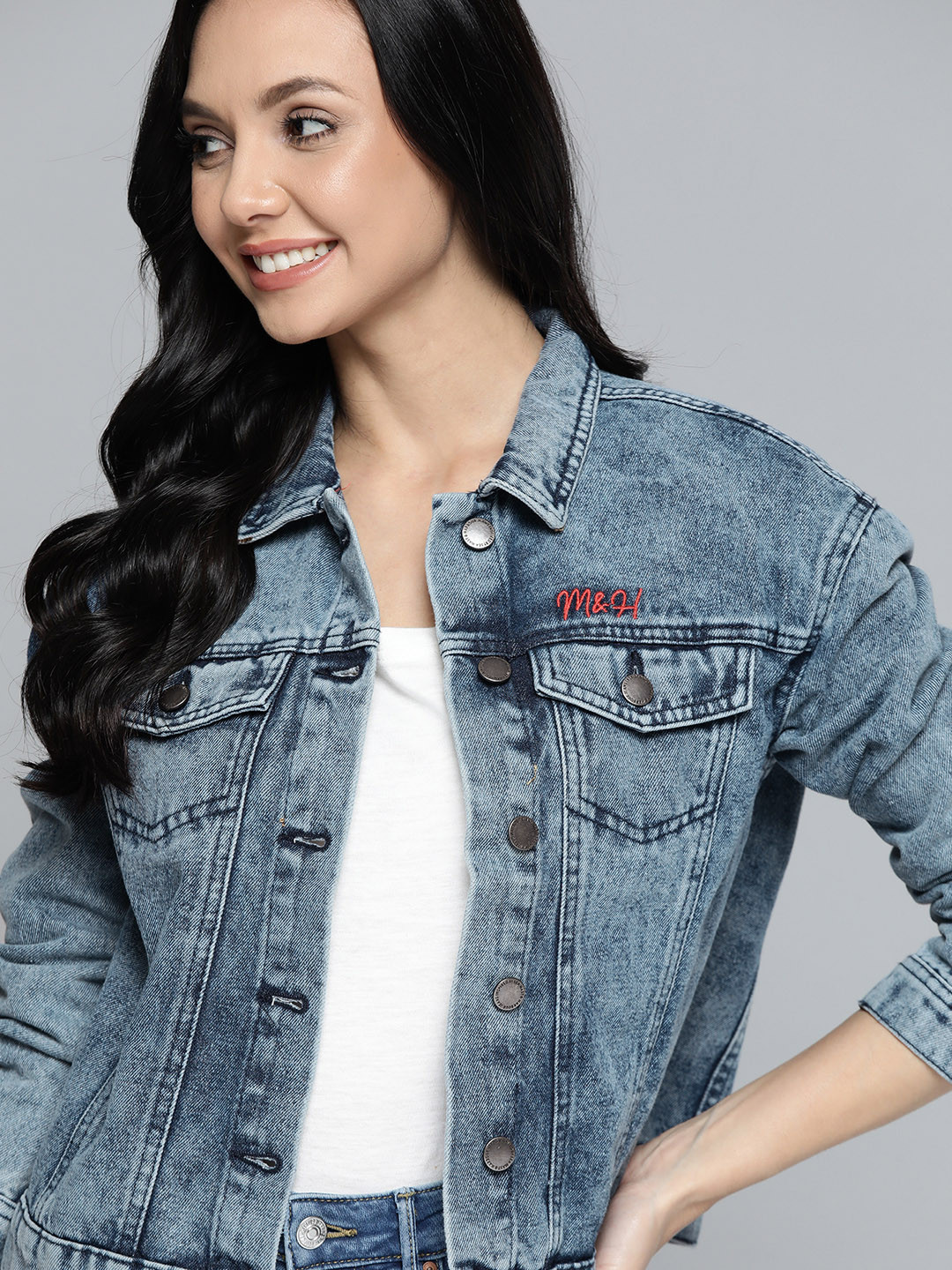 

Mast & Harbour Women Blue Pure Cotton Denim Jacket