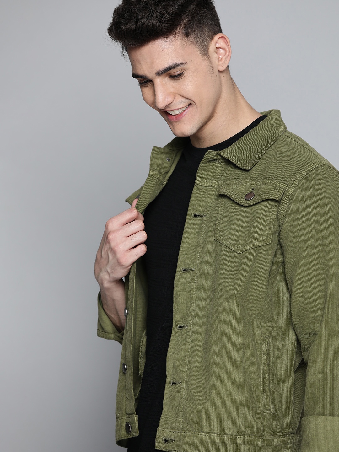 

Mast & Harbour Men Olive Green Corduroy Tailored Jacket