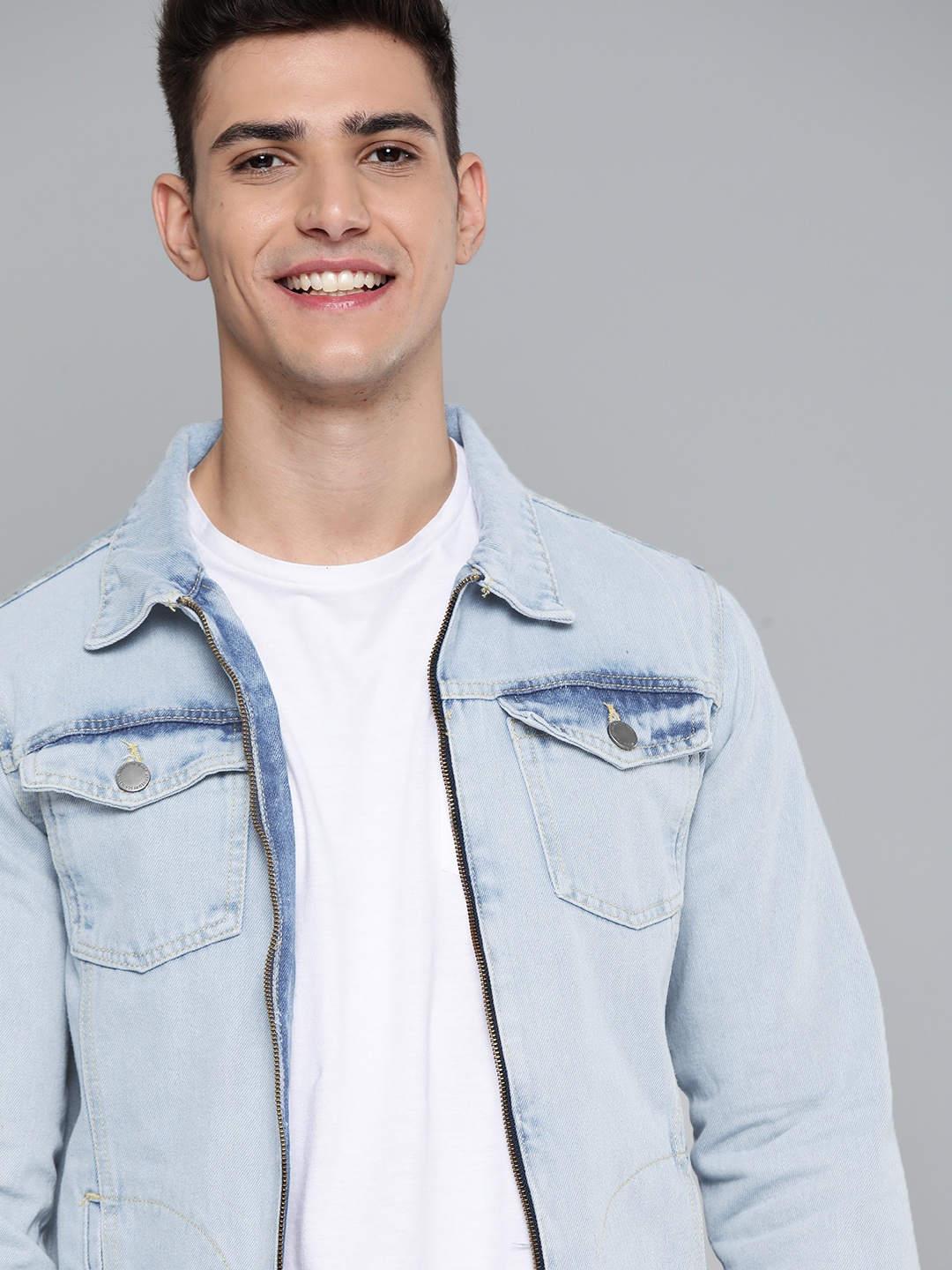 

Mast & Harbour Men Blue Pure Cotton Denim Jacket