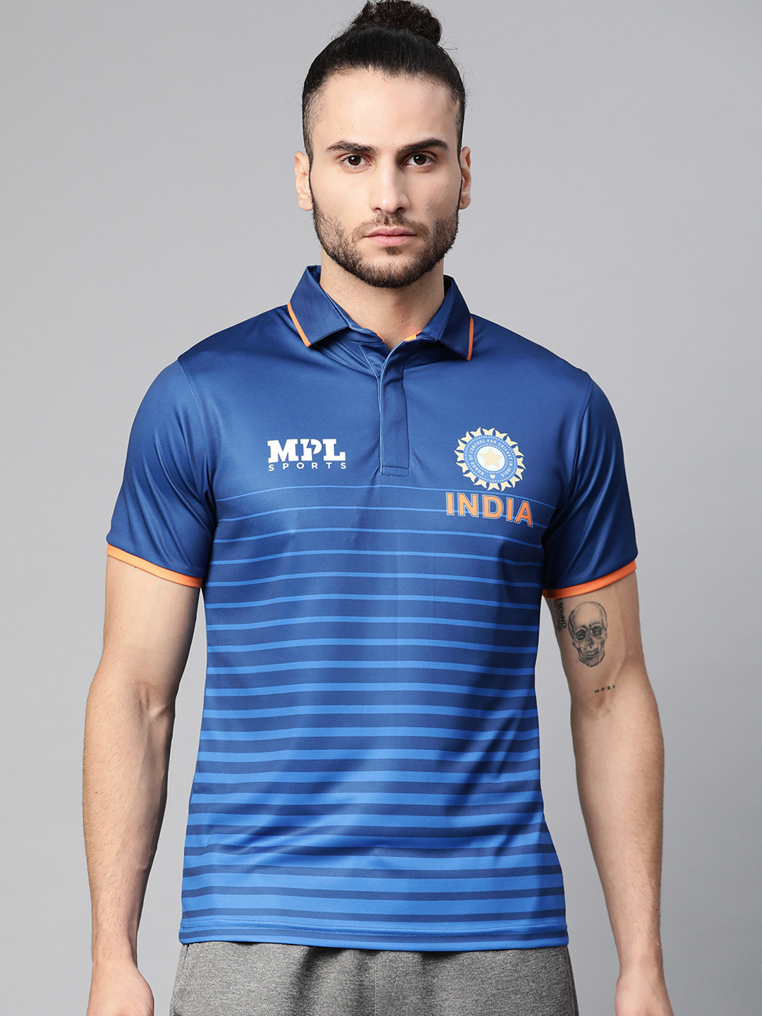 

MPL Sports Men Blue Official Team India Fan Uneven Stripes Polo